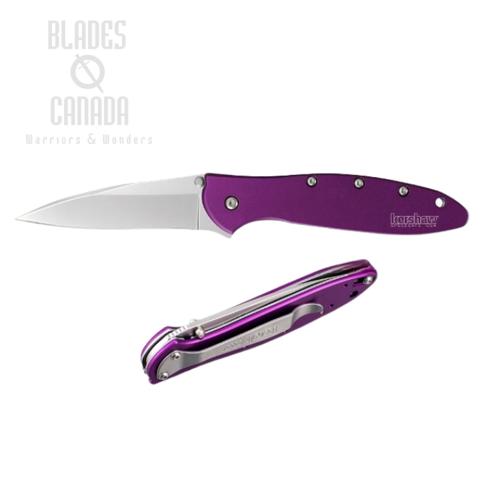 Kershaw Leek Flipper Folding Knife, Assisted Opening, 14C28N Sandvik, Aluminum Purple, K1660PUR