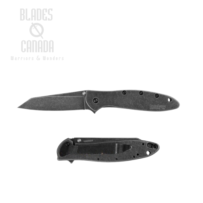 Kershaw Random Leek Flipper Folding Knife, Assisted Opening, 14C28N Sandvik, Reverse Tanto, K1660RBW