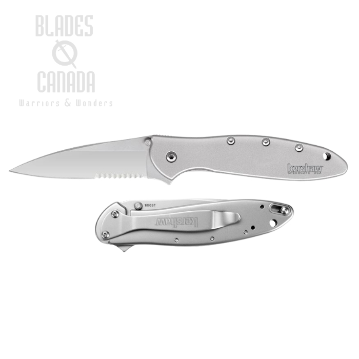 Kershaw Leek Flipper FrameLock Knife, Assisted Opening, 14C28N Sandvik, Stainless Handle, K1660ST
