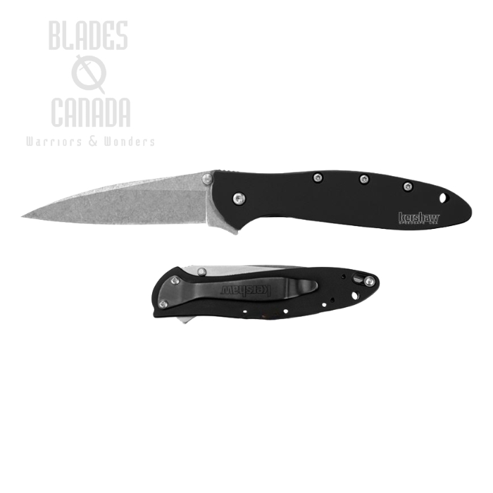 Kershaw Leek Flipper Folding Knife, Assisted Opening, 14C28N Sandvik, Aluminum Black, K1660SWBLK