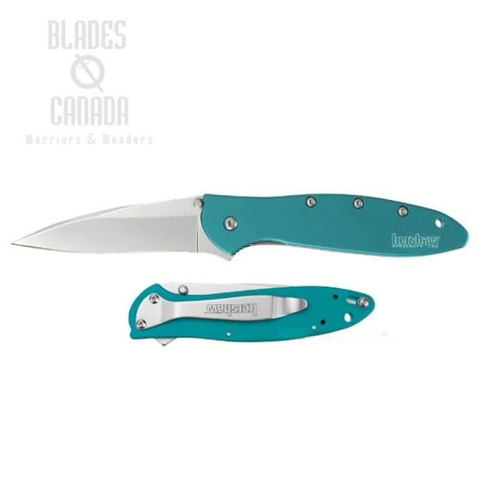 Kershaw Leek Flipper Folding Knife, Assisted Opening, 14C28N Sandvik, Aluminum Teal, K1660TEAL