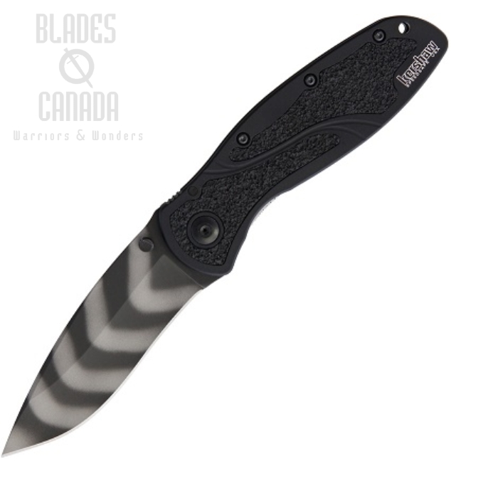 Kershaw Blur Folding Knife, Assisted Opening, 14C28N Sandvik Tiger Stripe, Aluminum Black, K1670BLKTS