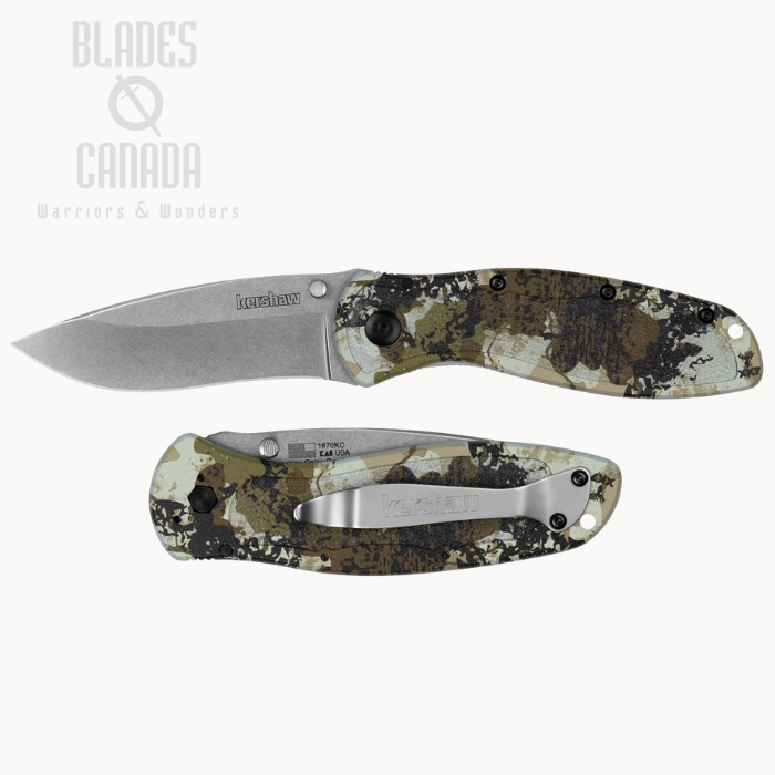 (image for) Kershaw Blur Folding Knife, 14C28N Stonewash, Aluminum Kings Camo, 1670KC