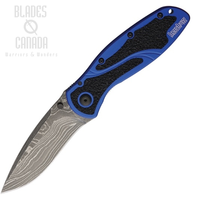 Kershaw Blur Folding Knife, Assisted Opening, Damascus Blade, Aluminum Blue, K1670BNBDAM