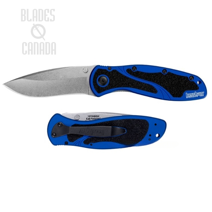 Kershaw Blur Folding Knife, Assisted Opening, 14C28N Sandvik, Aluminum Navy Blue, K1670NBSW