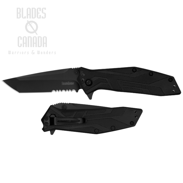 Kershaw Brawler Flipper Folding Knife, Assisted Opening, Partially Serrated Blade, GFN Black, KE-1990ST