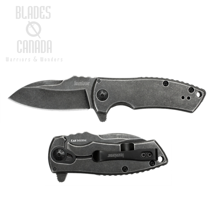 Kershaw Spline Framelock Flipper Knife, Assisted Opening, Steel Black Oxide, K3450BW