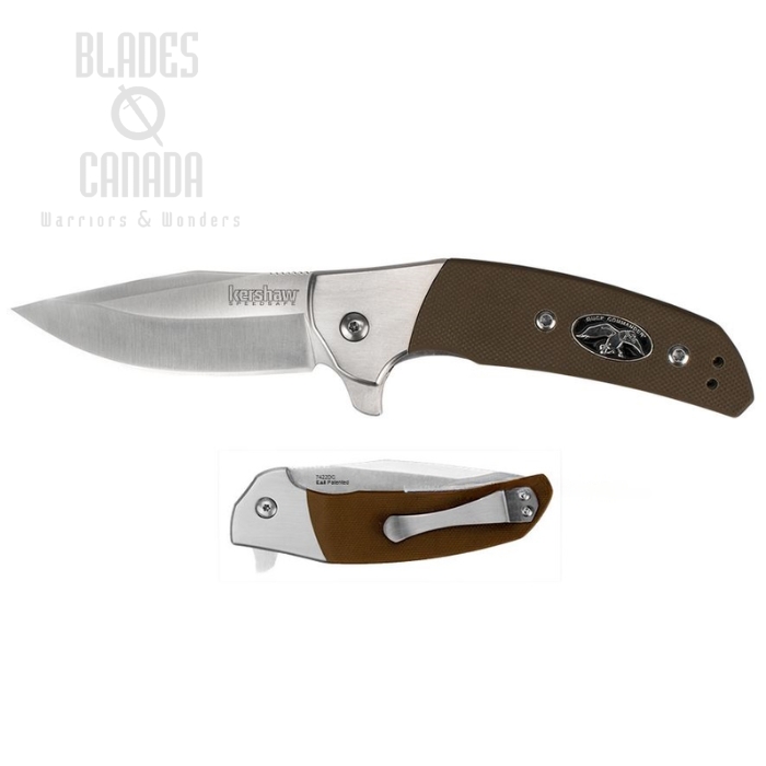 Kershaw Rayne Duck Commander Flipper Folding Knife, Assisted Opening, G10 Brown, K7402DC