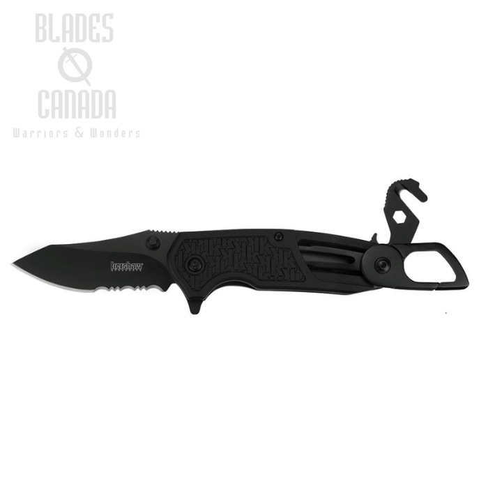 Kershaw Funxion EMT Flipper Folding Knife, Assisted Opening, Aluminum Black, K8100
