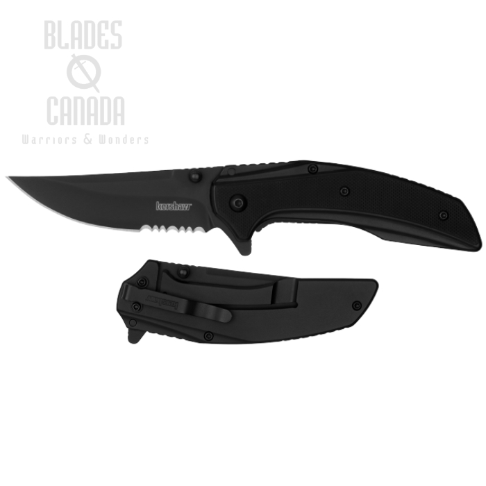 Kershaw Outright Flipper Framelock Knife, Assisted Opening, Partially Serrated Blade, G10/Stainless Black, KE-8320BLKST