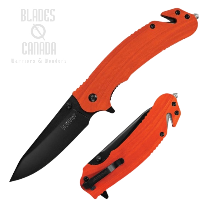 Kershaw Barricade Flipper Folding Rescue Knife, Assisted Opening, GFN Orange, Glass Breaker, K8650