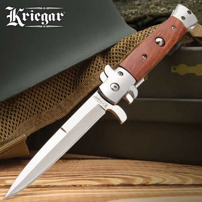 Krieger German Style Stiletto Flipper Folding Knife, Assisted Opening, KG221