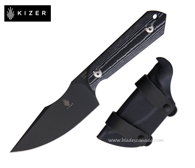 Kizer Harpoon Fixed Blade Knife, D2 Black, Micarta Black/White, Kydex Sheath, 1040