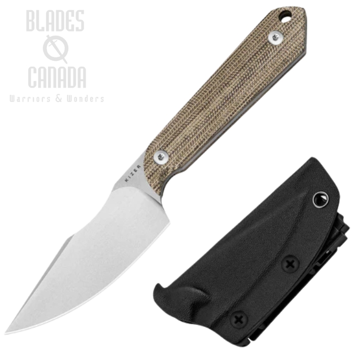Kizer Mini Harpoon Fixed Blade Knife, AEB-L SW, Micarta Brown, 1040S7