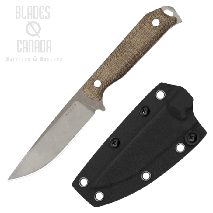 Kizer Begleiter Fixed Blade Knife, 3V SW, Micarta Brown, 1045MD1