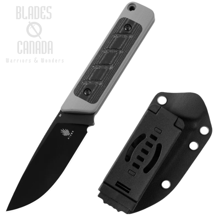 (image for) Kizer Smolt Fixed Blade Knife, CPM-3V Black, G10 Gray/Micarta Black, Kydex Sheath, KI1063A1