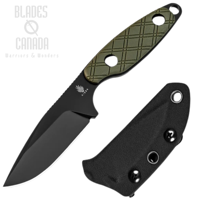 Kizer Muskrat Fixed Blade Knife, D2 Black, G10 Green Argyle Pattern, 1064A1