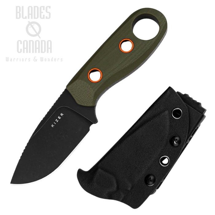Kizer Beaver Fixed Blade Knife, D2 Black, G10 Olive Green, 1078A1