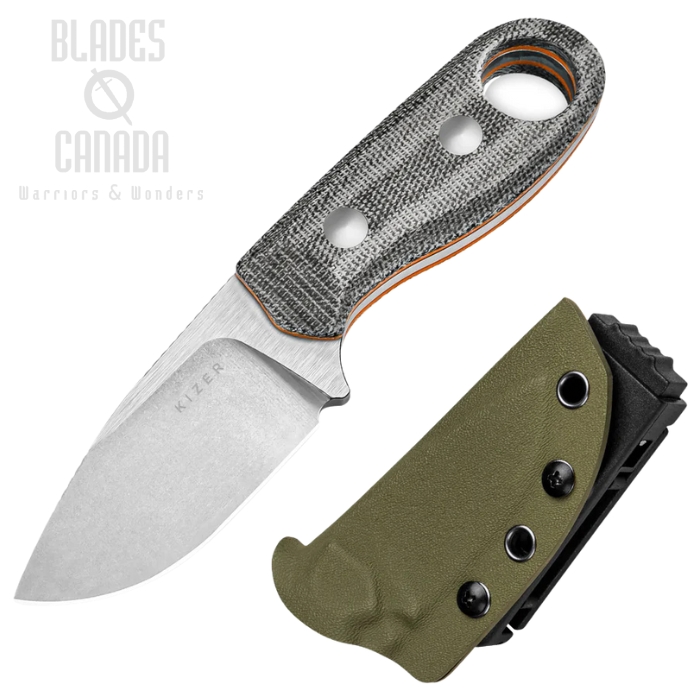 Kizer Beaver Fixed Blade Knife, Nitro-V, Micarta Black /G10 Orange, 1078A2