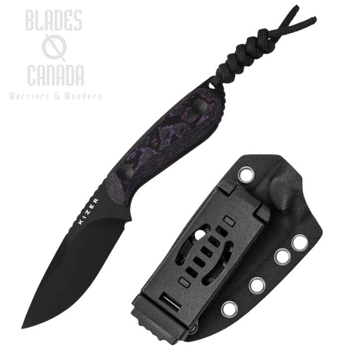 Kizer Buddy Fixed Blade Knife, 4V Black, Fat Carbon Purple Haze, 1081A10
