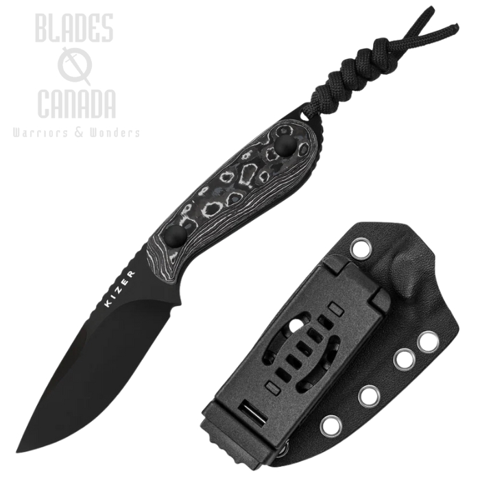 Kizer Buddy Fixed Blade Knife, M390 Black, Fat Carbon White Storm, 1081A9