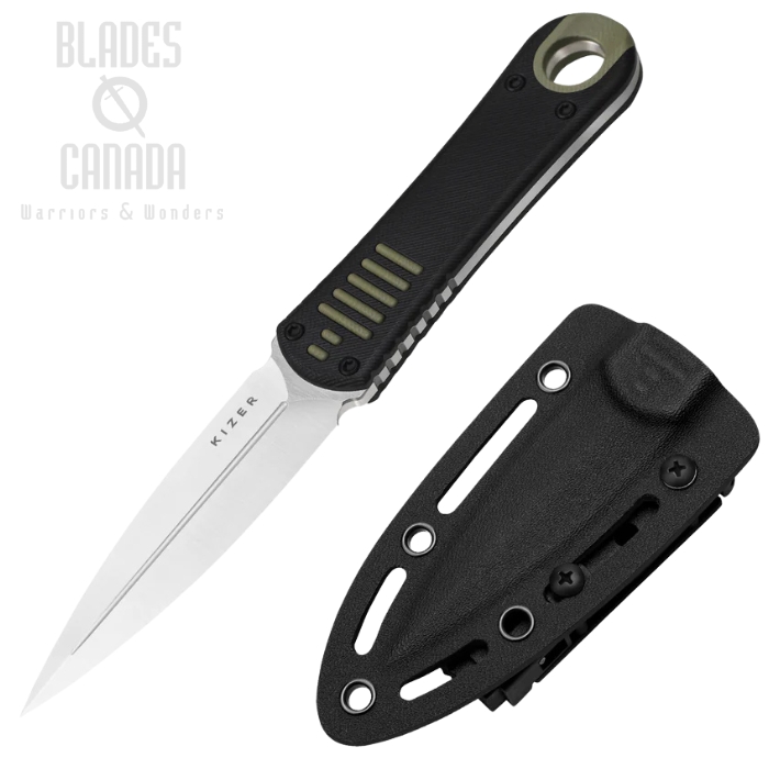 Kizer Hidden Agenda Fixed Blade Knife, AEB-L Blade, G10 Black/Green, 1083A2