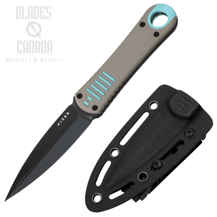 Kizer Hidden Agenda Fixed Blade Knife, AEB-L Black, G10 Grey/Blue, 1083A3