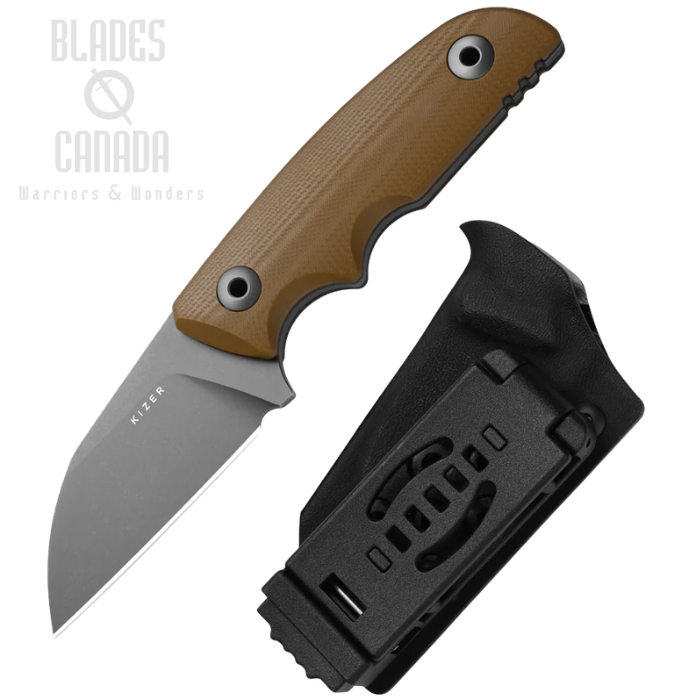 (image for) Kizer Snick Fixed Blade Knife, AEB-L Gray SW, G10 Brown, Kydex Sheath, KI1085A2