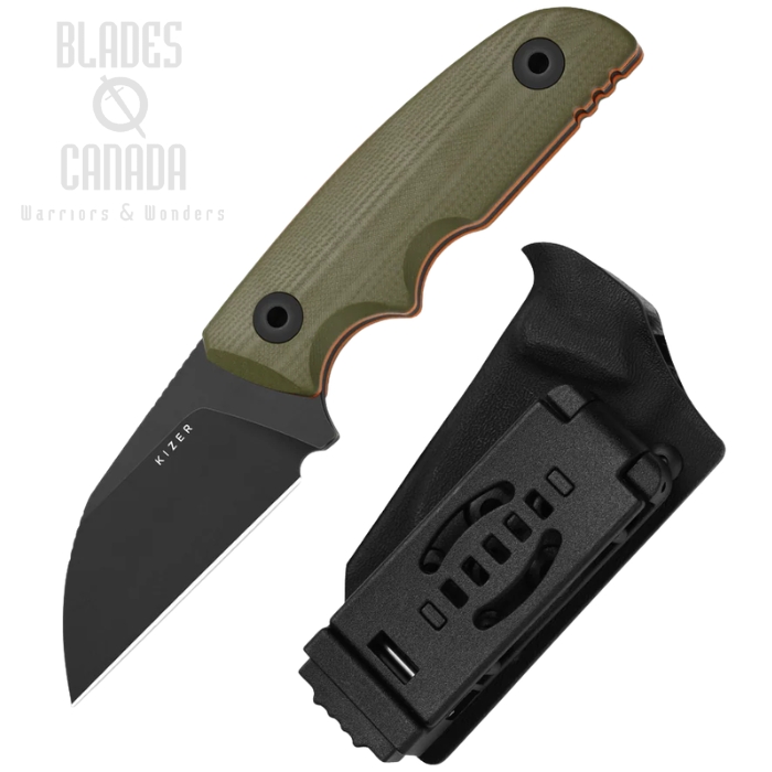 (image for) Kizer Snick Fixed Blade Knife, AEB-L Black SW, G10 Olive Green, Kydex Sheath, KI1085A3