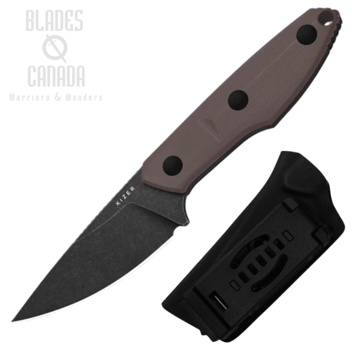 (image for) Kizer Splinter Fixed Blade Knife, AEB-L Black, G10 Brown, Kydex Sheath, KI1087A2