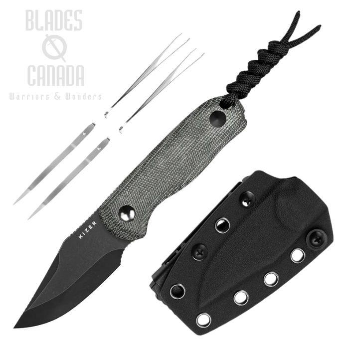 Kizer Drop Bear Fixed Blade Knife, AEB-L Black, Micarta Black, 1092A1