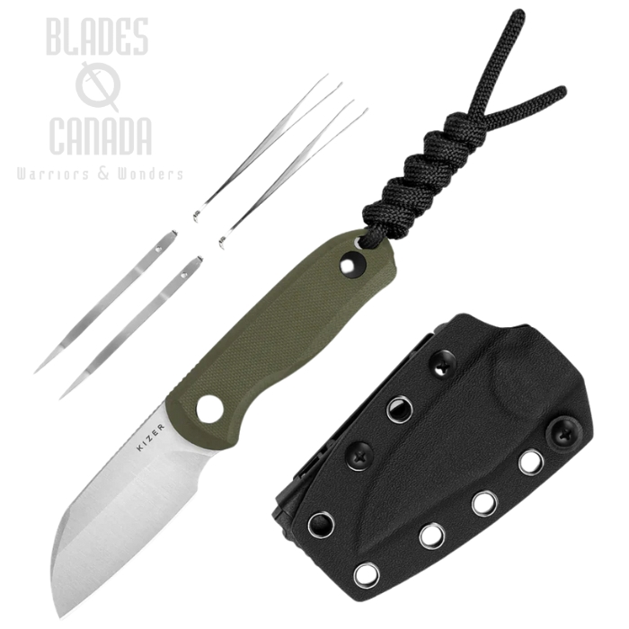 Kizer Drop Bear Fixed Blade Knife, AEB-L Blade, G10 Olive Green, 1093A1