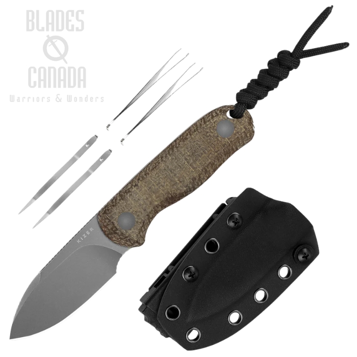 Kizer Drop Bear Fixed Blade Knife, 14C28N Gray SW, Micarta Brown, 1094A1