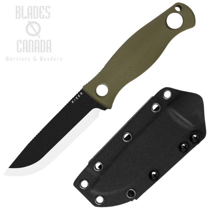 Kizer Polaris Fixed Blade Knife, 1095 Carbon Two-Tone, G10 Green, 1100A2
