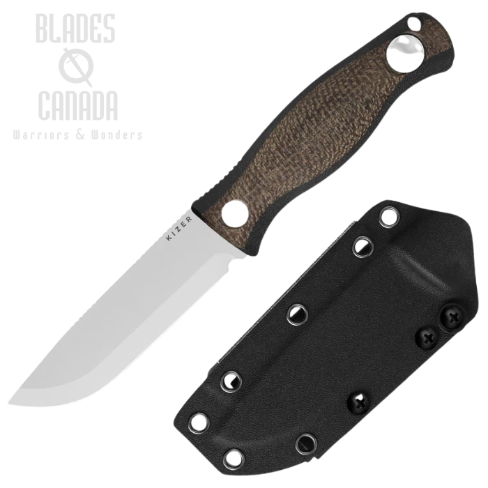 Kizer Polaris Fixed Blade Knife, AEB-L Blade, Micarta Brown/G10 Black, 1100A3