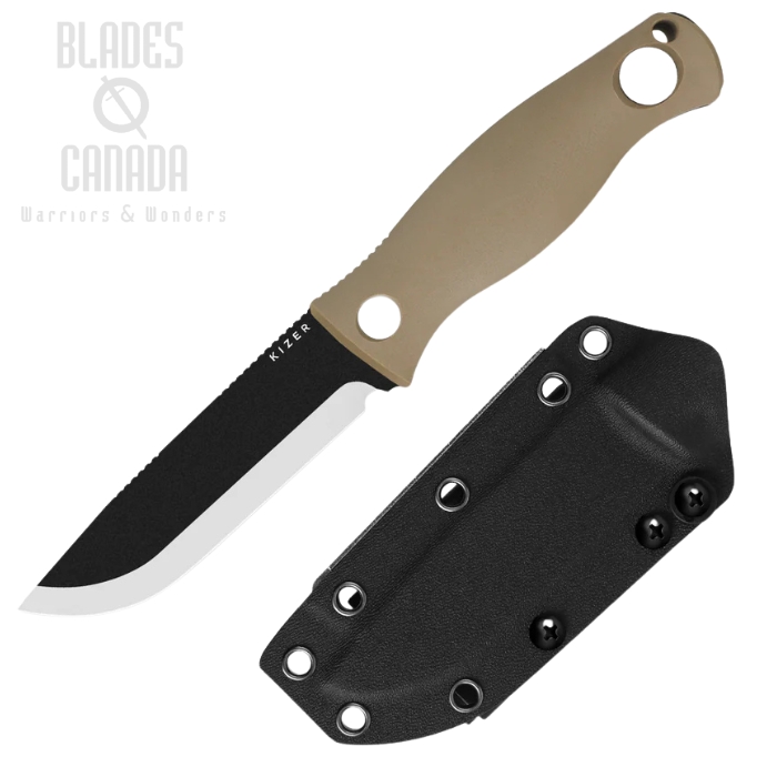 Kizer Polaris Fixed Blade Knife, 1095 Carbon Two-Tone, G10 Tan, 1100A4
