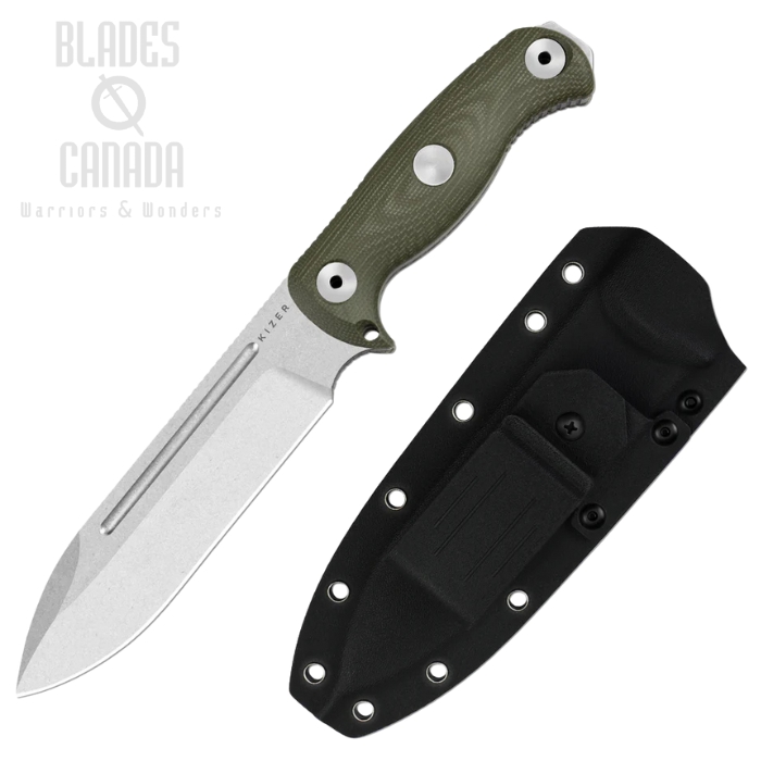 Kizer Drop Bear Fix 7 Fixed Blade Knife, AEB-L SW, Micarta Green, 1103A1