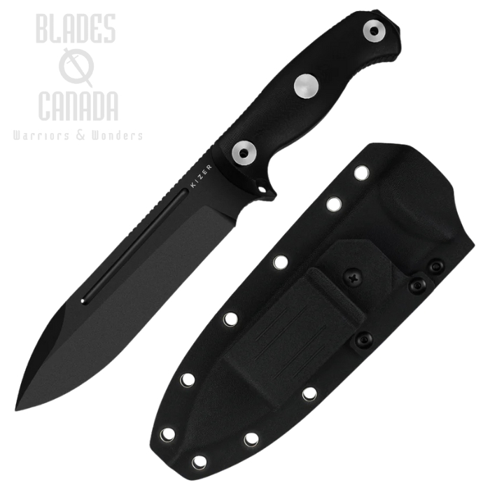 Kizer Drop Bear Fix 7 Fixed Blade Knife, 1095 Carbon Black, G10 Black, 1103A2