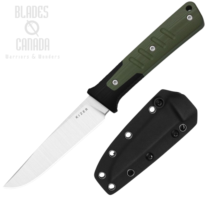 (image for) Kizer Area Eight Fixed Blade Knife, AEB-L Satin, G10 OD Green/Black, Kydex Sheath, 1113A1