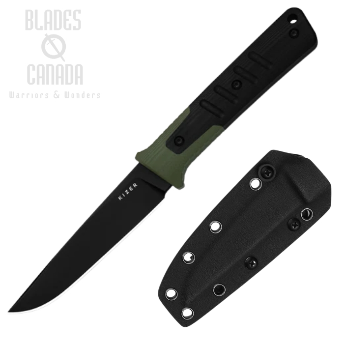 Kizer Area Eight Fixed Blade Knife, AEB-L Black, G10 OD Green/Black, Kydex Sheath, 1113A2 (image for) Kizer Area Eight Fixed Blade Knife, AEB-L Black, G10 OD Green/Black, Kydex Sheath, 1113A2