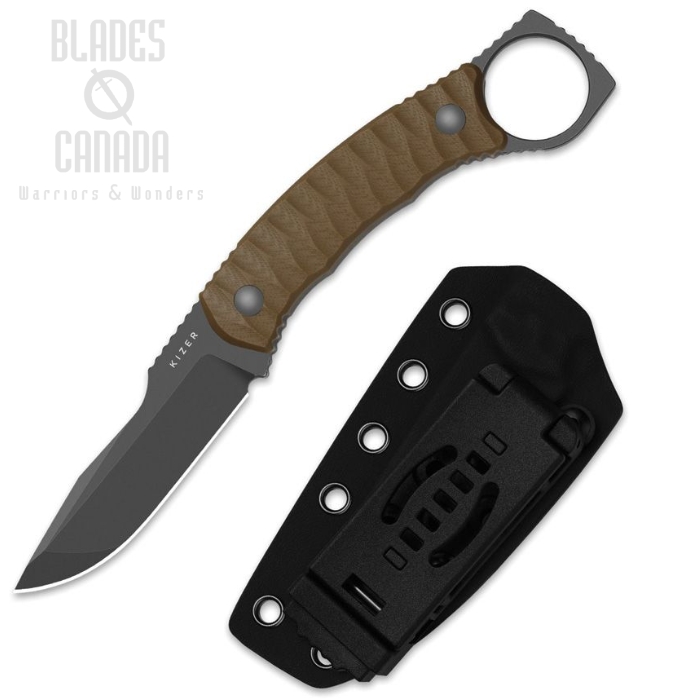 (image for) Kizer Billy Bones Fixed Blade Knife, AEB-L Grey PVD, G10 Sand, Kydex Sheath, 1115A2