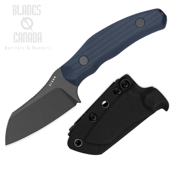 (image for) Kizer Bulldog Fixed Blade Knife, 14C28N Grey, G10 Blue, Kydex Sheath, 1116A1