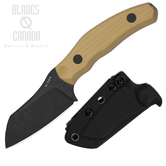 (image for) Kizer Bulldog Fixed Blade Knife, 14C28N Black SW, G10 Tan, Kydex Sheath, 1116A2