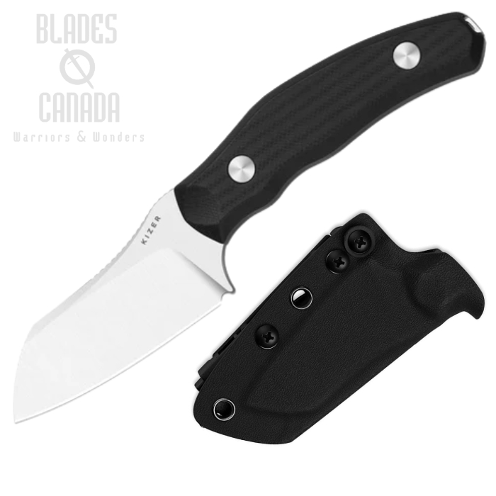 (image for) Kizer Bulldog Fixed Blade Knife, 14C28N Satin, G10 Black, Kydex Sheath, 1116A3