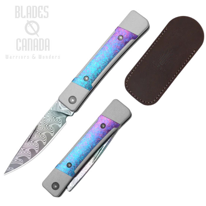 (image for) Kizer Little Grand Slipjoint Folding Knife, Damascus Rainbow, Titanium Crystallized/Aluminum, 2670A4