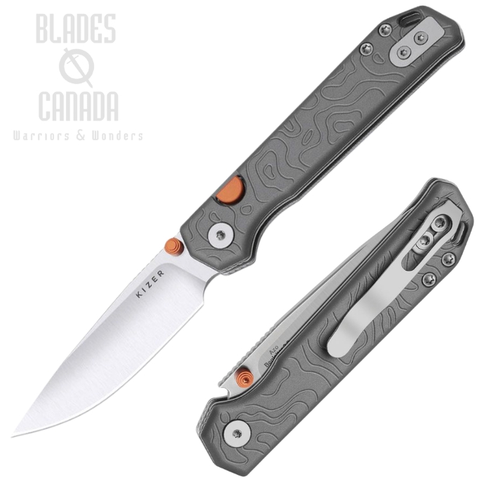 (image for) Kizer Begleiter 2.9 Button Lock Folding Knife, S35VN Satin, Aluminum, 3458.2BDA1