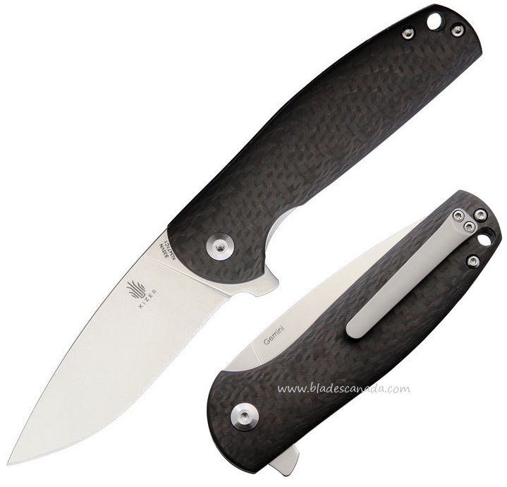 Kizer Gemini Flipper Folding Knife, S35VN Steel, Carbon Fiber, 3471C1 - Click Image to Close