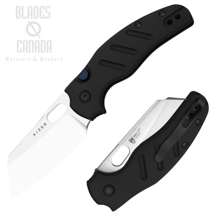 (image for) Kizer Sheepdog Button Lock Folding Knife, Elmax Satin, Aluminum Black, KI3488.29BSA1