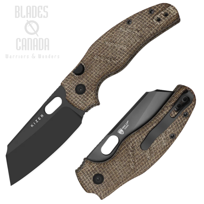 (image for) Kizer Sheepdog Button Lock Folding Knife, Elmax Black, Micarta Norplex UltreX, KI3488.29BSA2