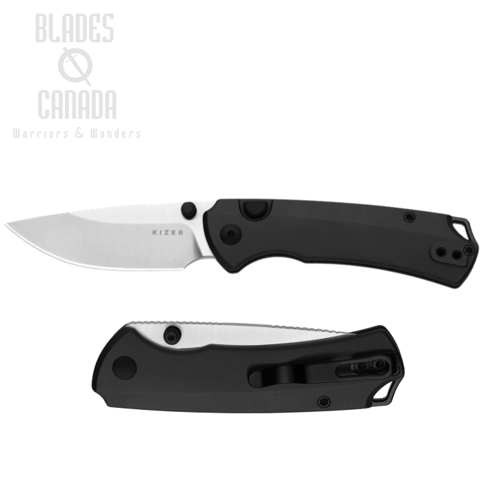 (image for) Kizer T1 BD Button Lock Folding Knife, Elmax Satin, Aluminum Black, 3490.2BDA1